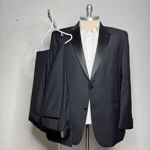 Pronto Uomo Black Tuxedo Suit 52L 47W Wool Polyester Mens Formal